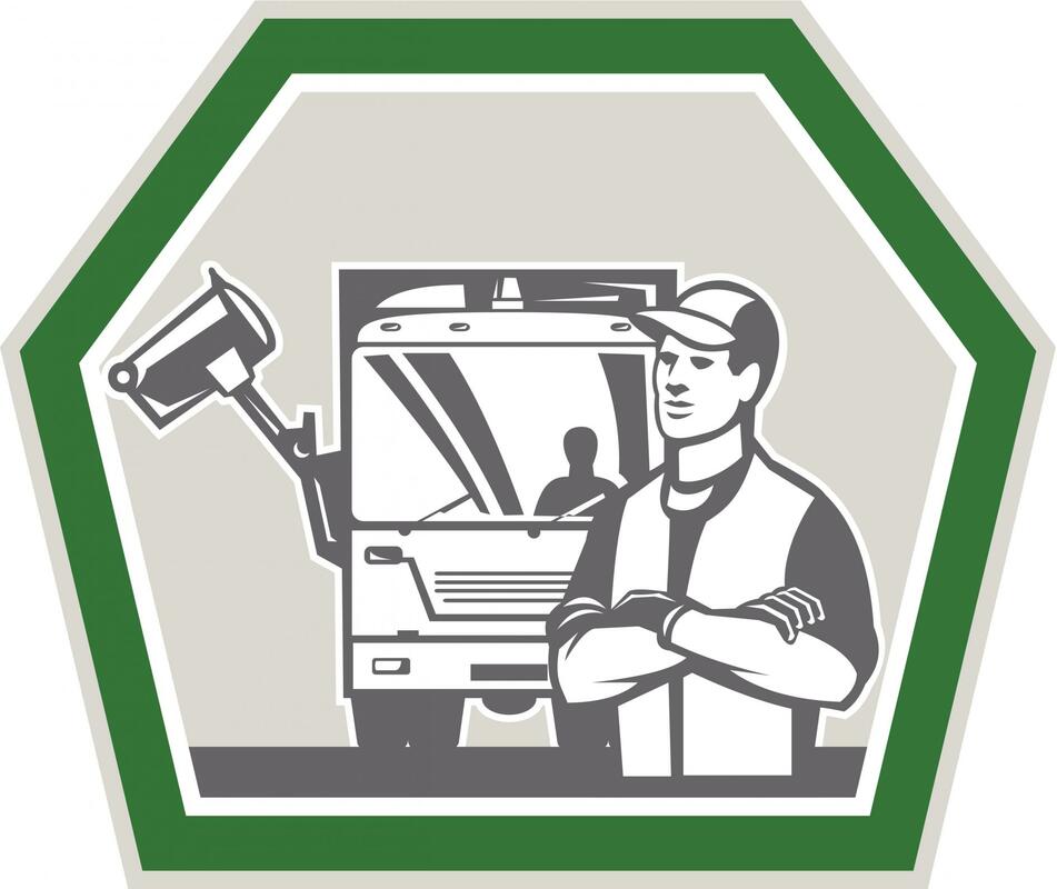 company logo with employee and truck in backround